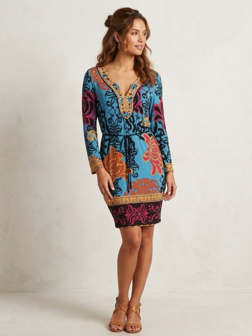 Luxury Hale Bob Silk Blue and Pink Jersey Contemporary Dress